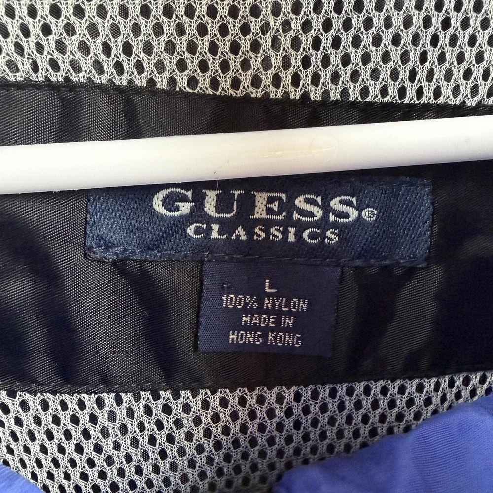 Vintage Guess Classics Jacket Mens Large‎ Black Nylon Hooded Windbreaker USA